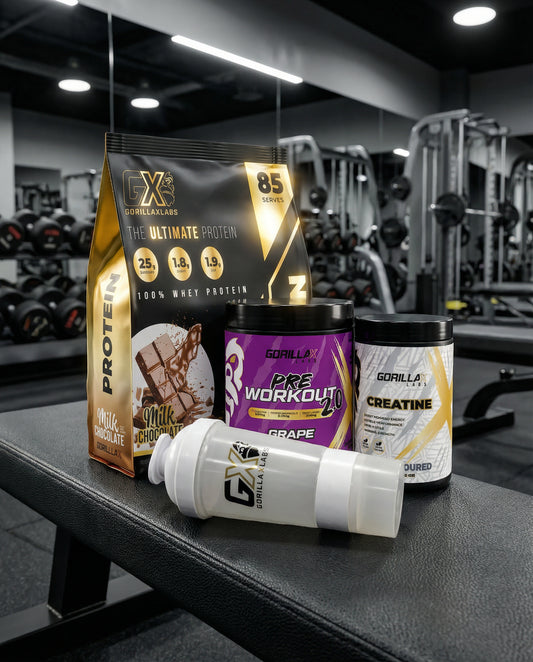 image of shaker, creatine, preworkout and Ultimate Protein