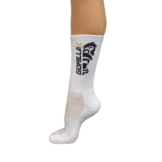 White crew socks on flexed foot